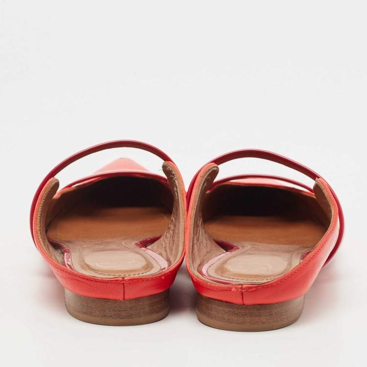 Pre Owned Malone Souliers Red Leather Maureen Flat Mules Size 37.5
