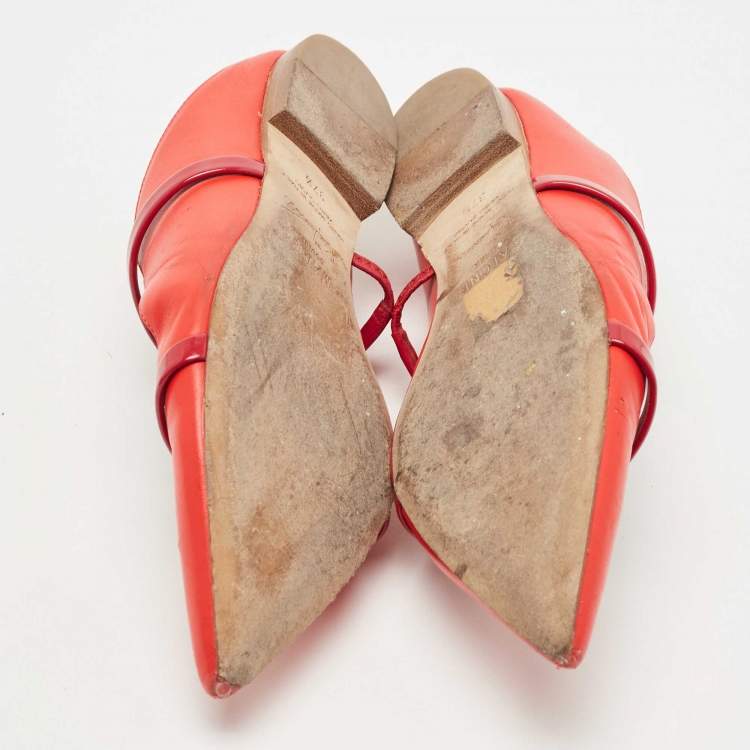 Pre Owned Malone Souliers Red Leather Maureen Flat Mules Size 37.5