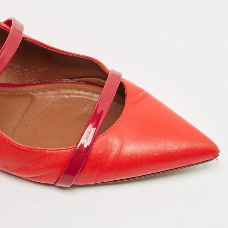 Pre Owned Malone Souliers Red Leather Maureen Flat Mules Size 37.5