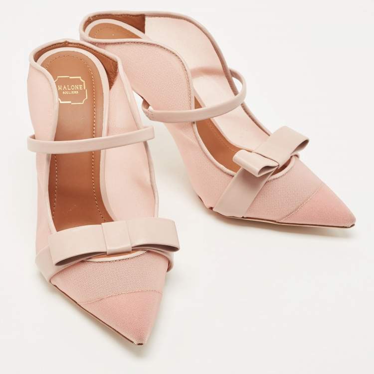 Pre Owned Malone Souliers Pink Mesh and Leather Marguerite Bow Pointed Toe Mules Size 36