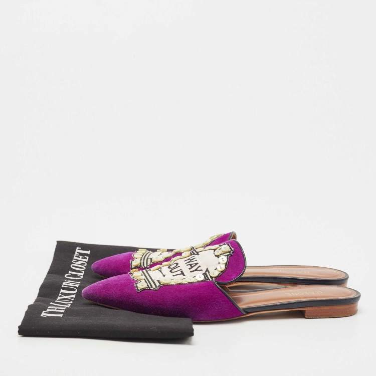 Pre Owned Malone Souliers Purple Canvas  And Suede Mules Size 38.5