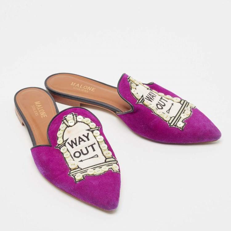 Pre Owned Malone Souliers Purple Canvas  And Suede Mules Size 38.5