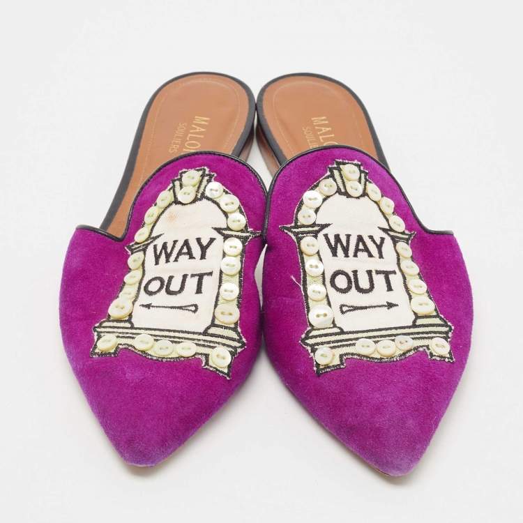 Pre Owned Malone Souliers Purple Canvas  And Suede Mules Size 38.5