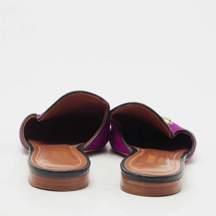 Pre Owned Malone Souliers Purple Canvas  And Suede Mules Size 38.5