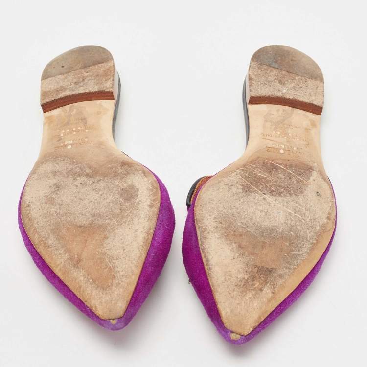 Pre Owned Malone Souliers Purple Canvas  And Suede Mules Size 38.5