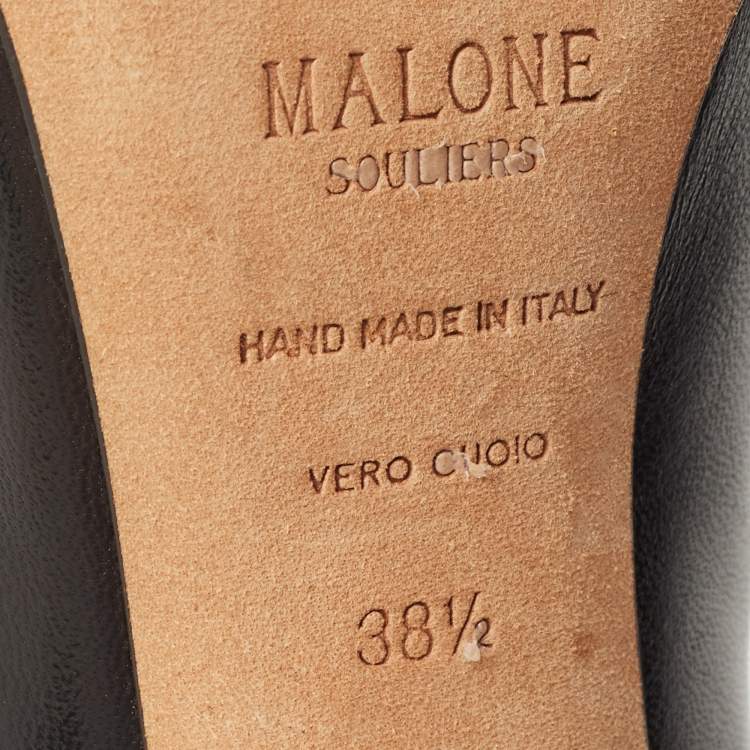 Pre Owned Malone Souliers Black Leather Savannah Open Toe Ankle Wrap Pumps Size 38.5