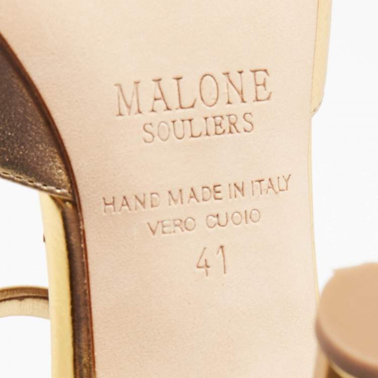 Pre Owned Malone Souliers Gold Foil Leather Jule Ankle Strap Sandals Size 41