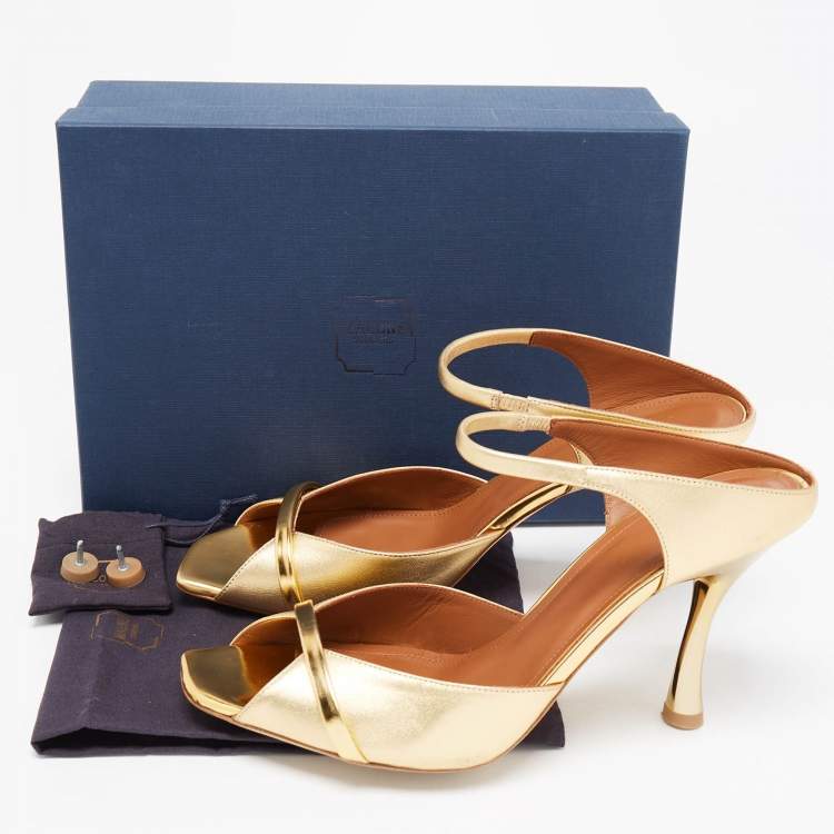 Pre Owned Malone Souliers Gold Foil Leather Jule Ankle Strap Sandals Size 41