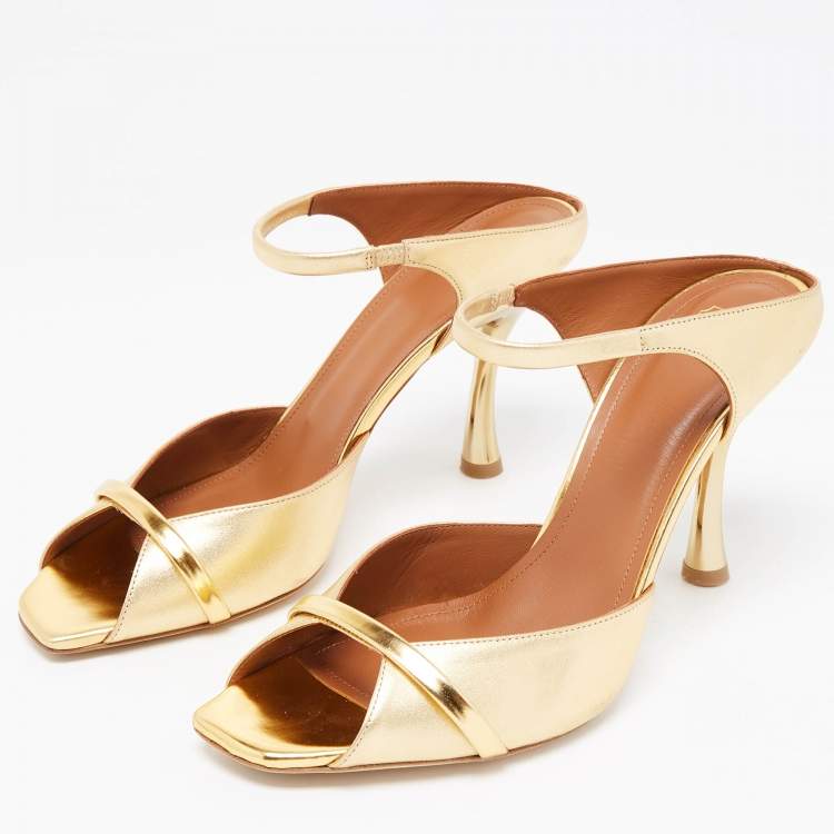 Pre Owned Malone Souliers Gold Foil Leather Jule Ankle Strap Sandals Size 41