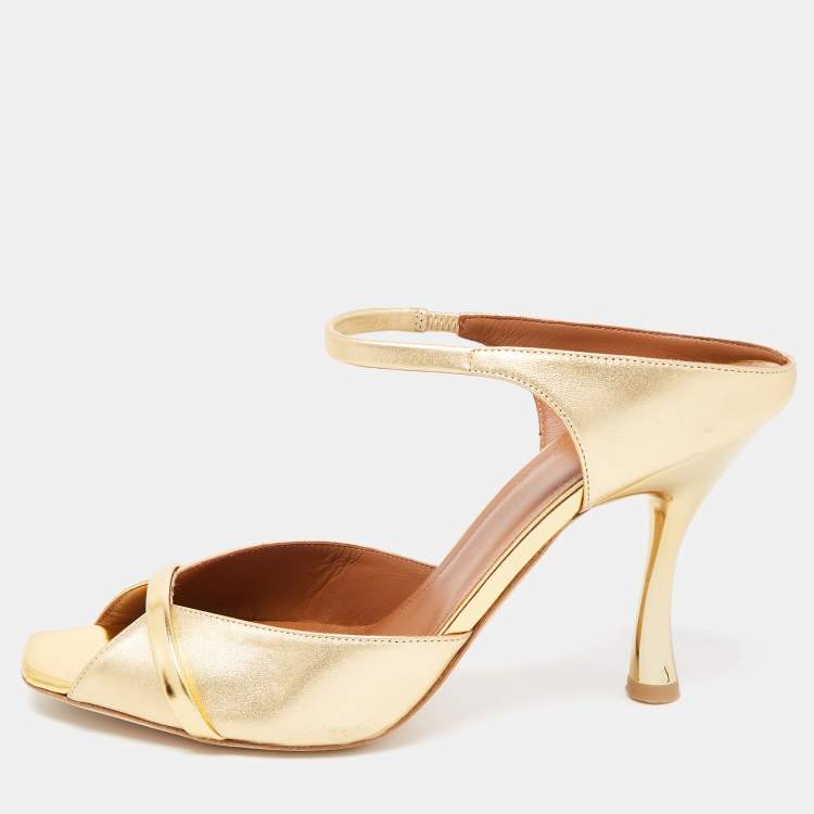Pre Owned Malone Souliers Gold Foil Leather Jule Ankle Strap Sandals Size 41