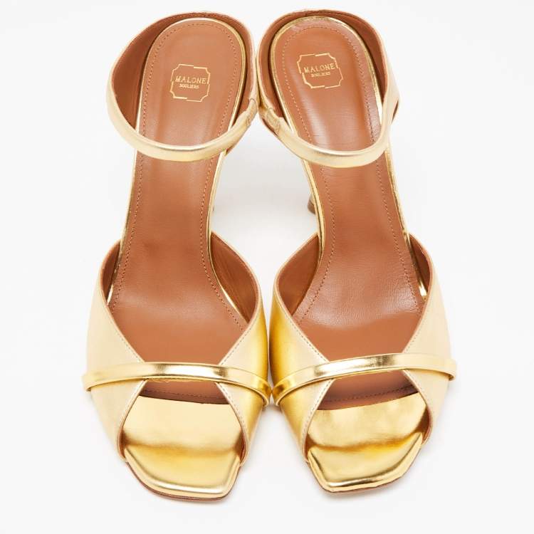 Pre Owned Malone Souliers Gold Foil Leather Jule Ankle Strap Sandals Size 41