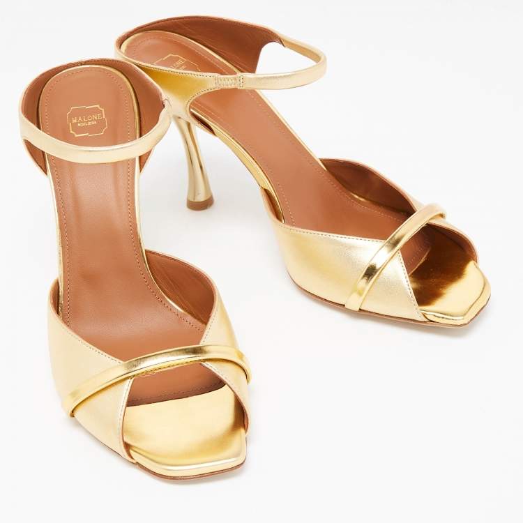 Pre Owned Malone Souliers Gold Foil Leather Jule Ankle Strap Sandals Size 41