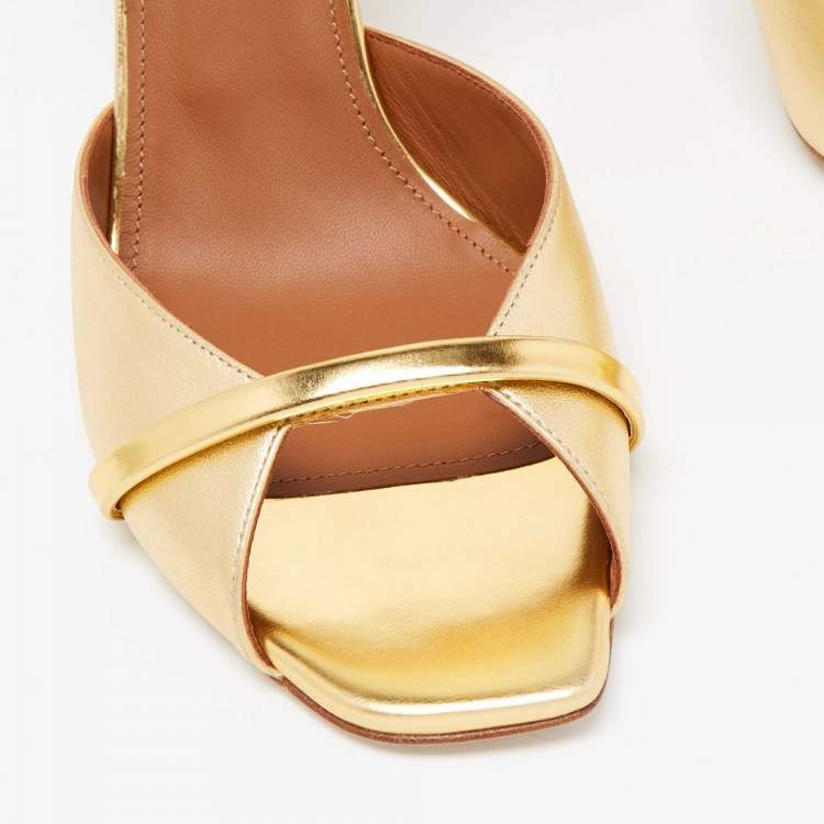 Pre Owned Malone Souliers Gold Foil Leather Jule Ankle Strap Sandals Size 41