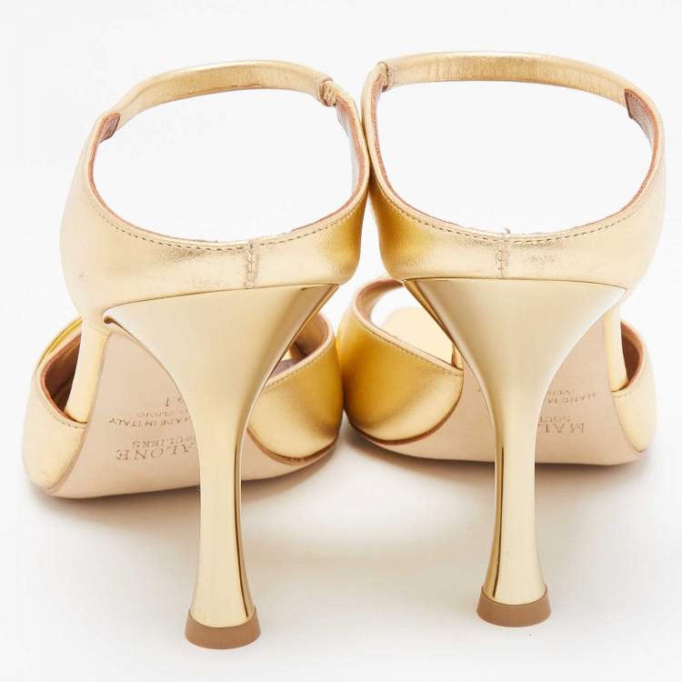 Pre Owned Malone Souliers Gold Foil Leather Jule Ankle Strap Sandals Size 41