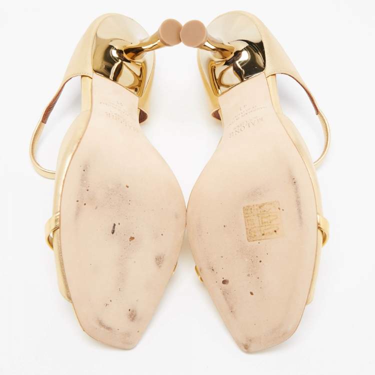 Pre Owned Malone Souliers Gold Foil Leather Jule Ankle Strap Sandals Size 41