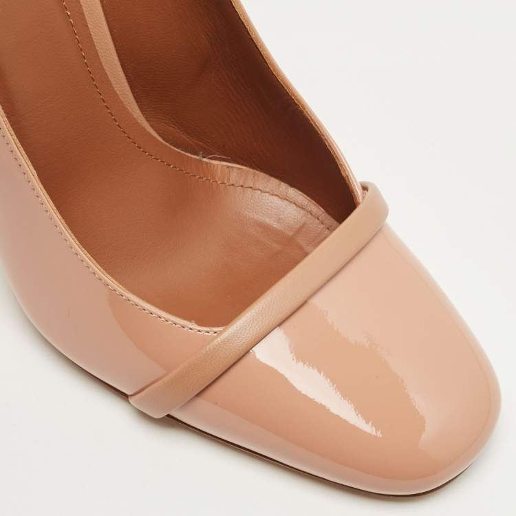 Pre Owned Malone Souliers Beige Patent Lorena MS Block Heel Pumps Size 37
