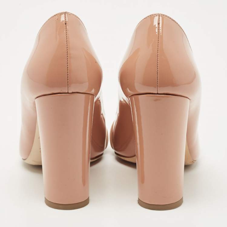 Pre Owned Malone Souliers Beige Patent Lorena MS Block Heel Pumps Size 37