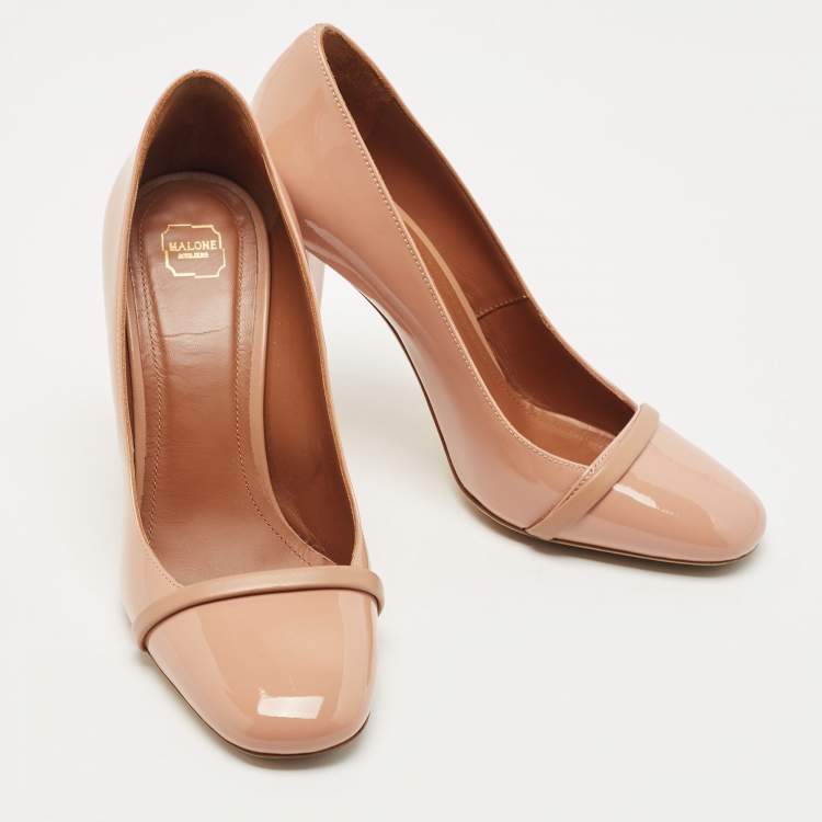 Pre Owned Malone Souliers Beige Patent Lorena MS Block Heel Pumps Size 37