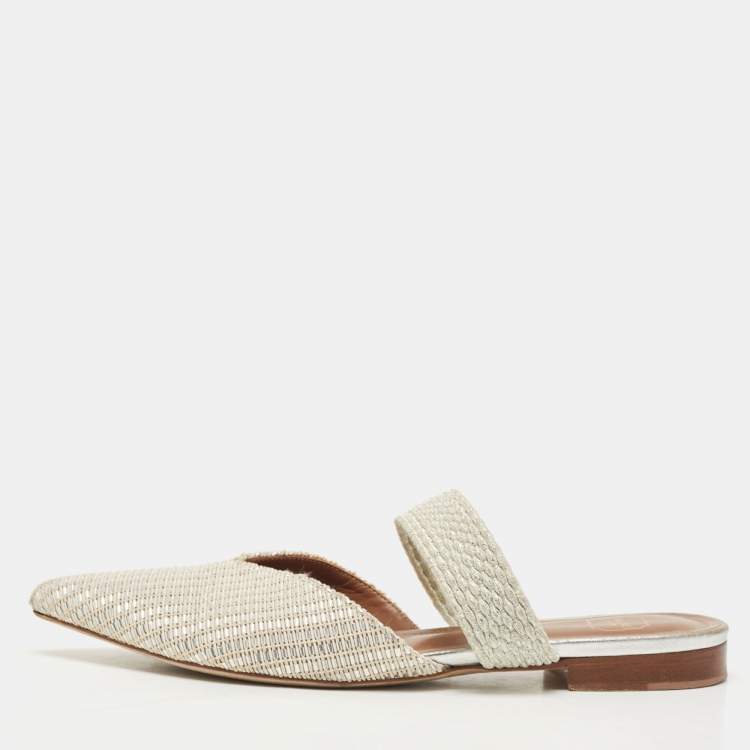 Pre Owned Malone Souliers Two Tone Woven Canvas Maisie Flat Mules Size 37.5