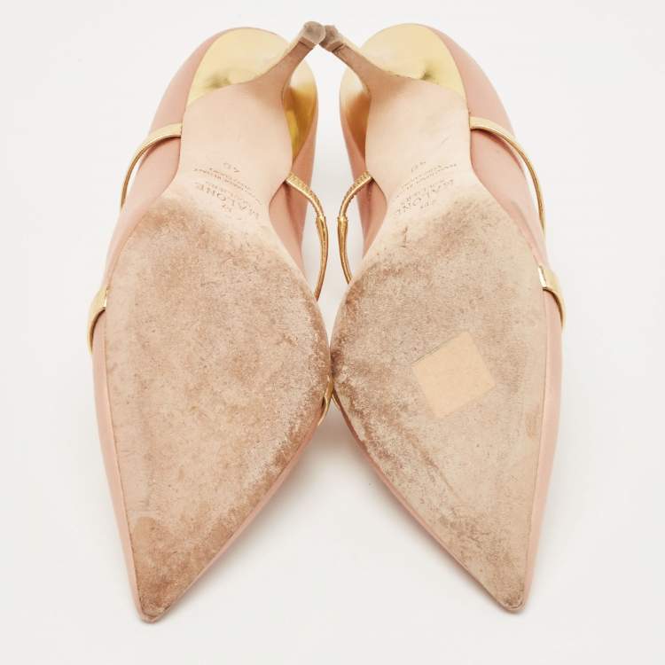 Pre Owned Malone Souliers Beige Satin Maureen Pointed Toe Mules Size 40