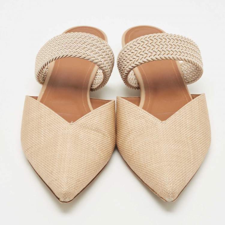 Pre Owned Malone Souliers Beige Raffia Maisie Flat Mules Size 41