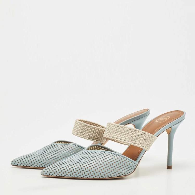 Pre Owned Malone Souliers Blue Leather and Canvas Maisie Sandals Size 39