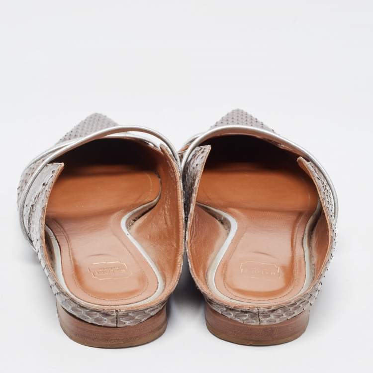 Pre Owned Malone Souliers Silver/Brown Python Leather Maureen  Pointed Toe Flat Mules  Size 42