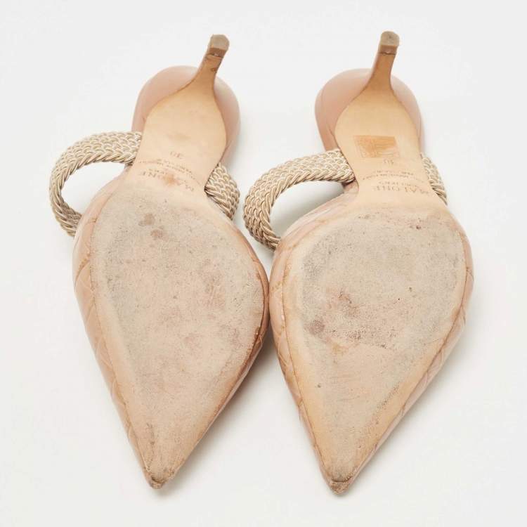 Pre Owned Malone Souliers Beige Croc Embossed Leather Maisie Mules Size 38