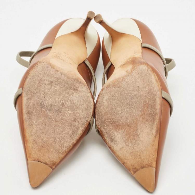 Pre Owned Malone Souliers Brown/Grey Leather Robyn Ankle Strap Pumps Size 40
