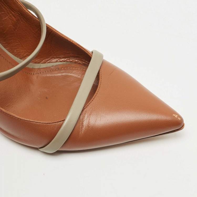 Pre Owned Malone Souliers Brown/Grey Leather Robyn Ankle Strap Pumps Size 40