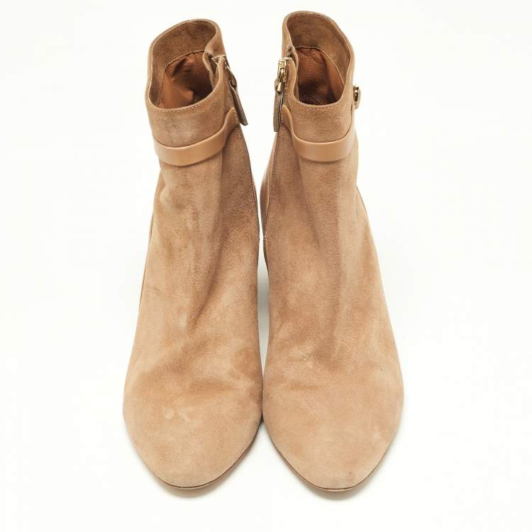 Pre Owned Malone Souliers Beige Suede and Leather Ankle Boots Size 39