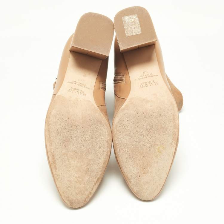 Pre Owned Malone Souliers Beige Suede and Leather Ankle Boots Size 39
