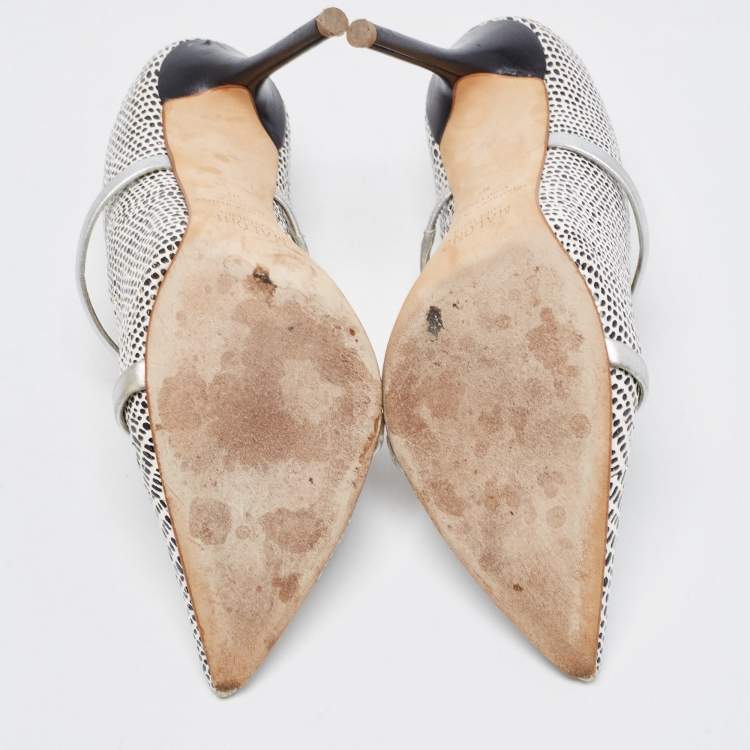 Pre Owned Malone Souliers White/Black Lizard Embossed Leather Maureen Pumps Size 38