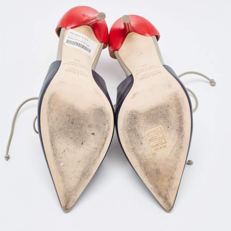 مملوكة مسبقًا Malone Souliers Navy Blue/Red Leather Montana Lace Up Pumps Size 38