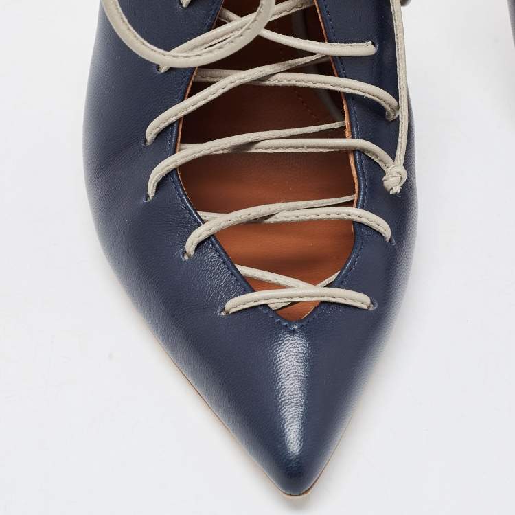 مملوكة مسبقًا Malone Souliers Navy Blue/Red Leather Montana Lace Up Pumps Size 38