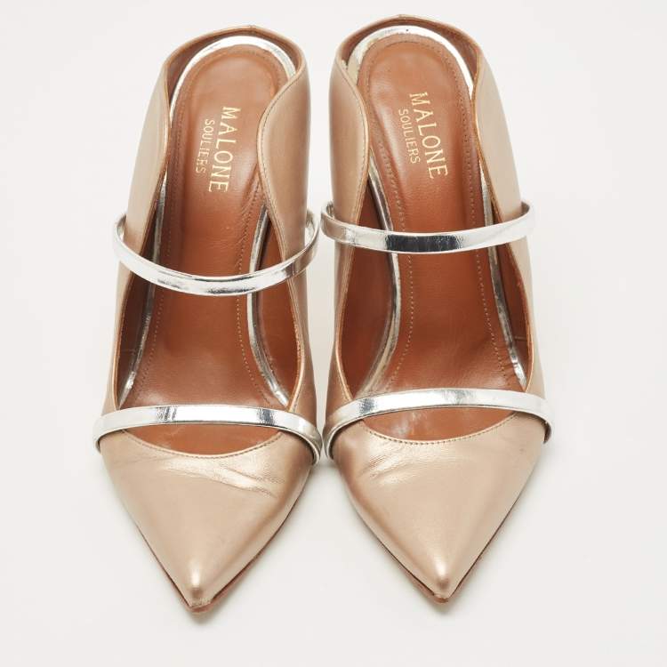 Pre Owned Malone Souliers Metallic Gold Leather Maureen Mule Pumps Size 38
