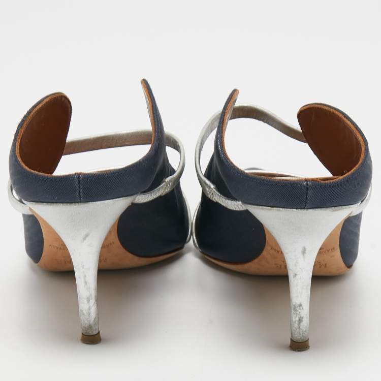 Pre Owned Malone Souliers Navy Blue Canvas Maureen Mule Pumps Size 38