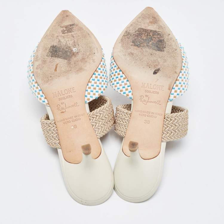 Pre Owned Malone Souliers Multicolor Woven Raffia Maisie Mule Pumps Size 38