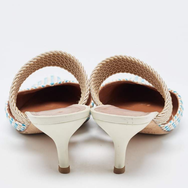 Pre Owned Malone Souliers Multicolor Woven Raffia Maisie Mule Pumps Size 38