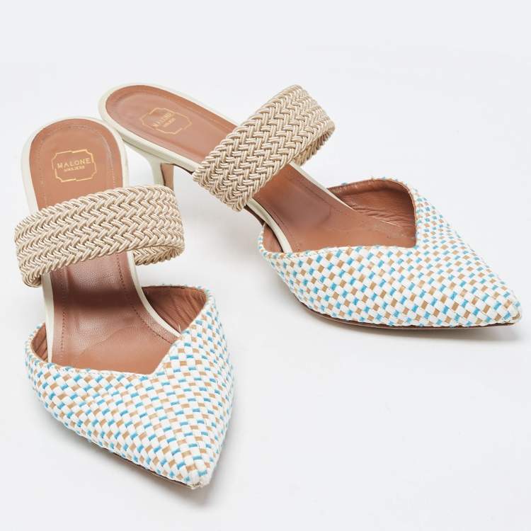 Pre Owned Malone Souliers Multicolor Woven Raffia Maisie Mule Pumps Size 38