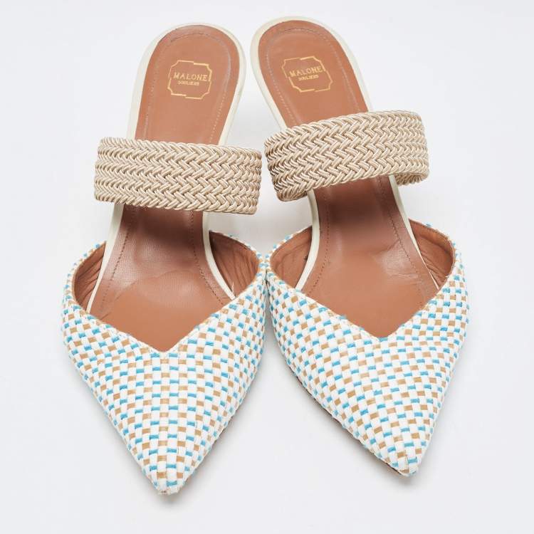 Pre Owned Malone Souliers Multicolor Woven Raffia Maisie Mule Pumps Size 38