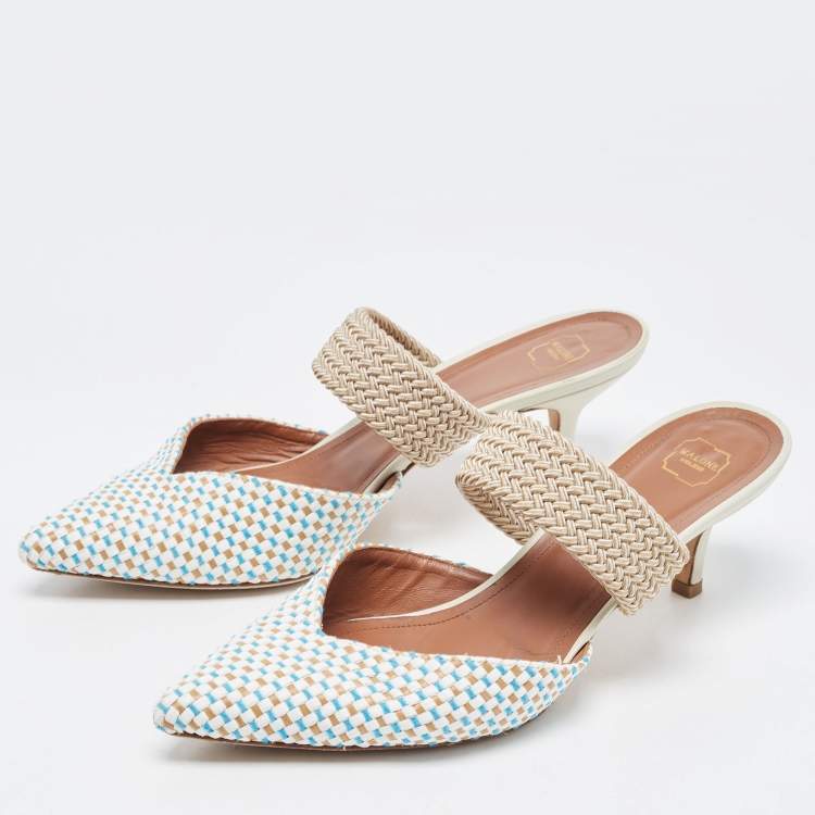 Pre Owned Malone Souliers Multicolor Woven Raffia Maisie Mule Pumps Size 38
