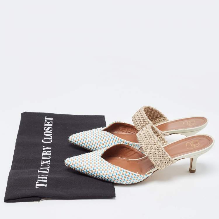Pre Owned Malone Souliers Multicolor Woven Raffia Maisie Mule Pumps Size 38