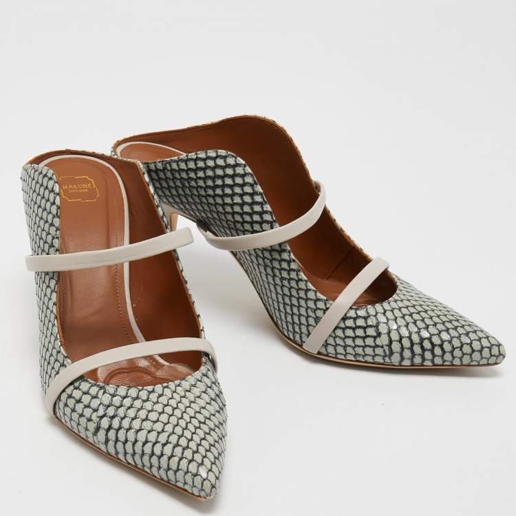 Pre Owned Malone Souliers Grey/Pink Watersnake Leather Maureen Pointed Toe Mules Size 38