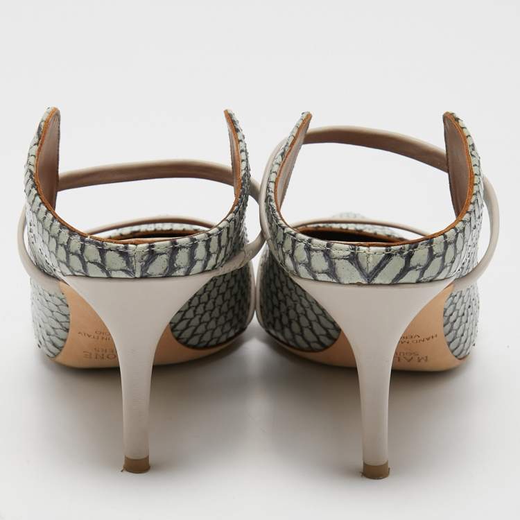 Pre Owned Malone Souliers Grey/Pink Watersnake Leather Maureen Pointed Toe Mules Size 38