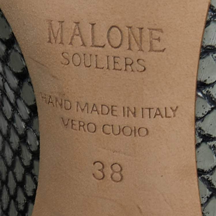Pre Owned Malone Souliers Grey/Pink Watersnake Leather Maureen Pointed Toe Mules Size 38