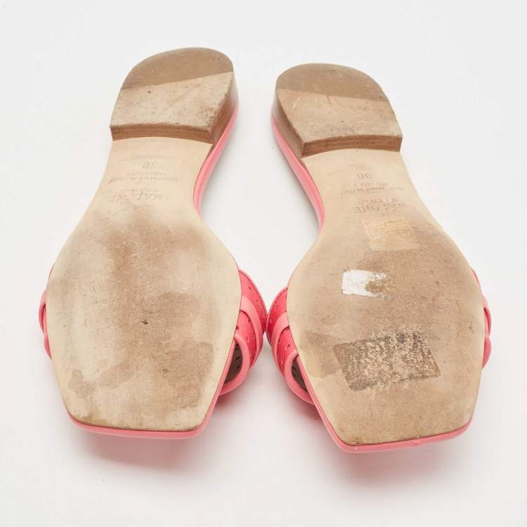Pre Owned Malone Souliers Pink Leather Coral Perforated Gena Flat Slides Size 38