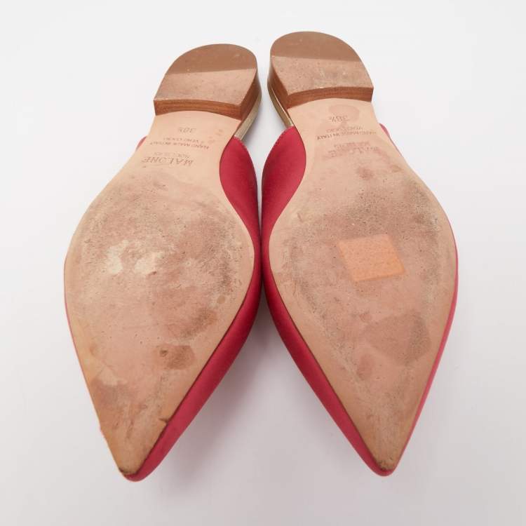 Pre Owned Malone Souliers Pink Satin Zelda Flat Mules Size 38.5