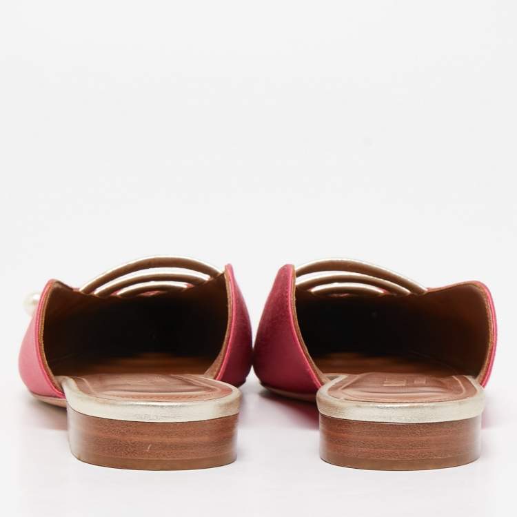 Pre Owned Malone Souliers Pink Satin Zelda Flat Mules Size 38.5