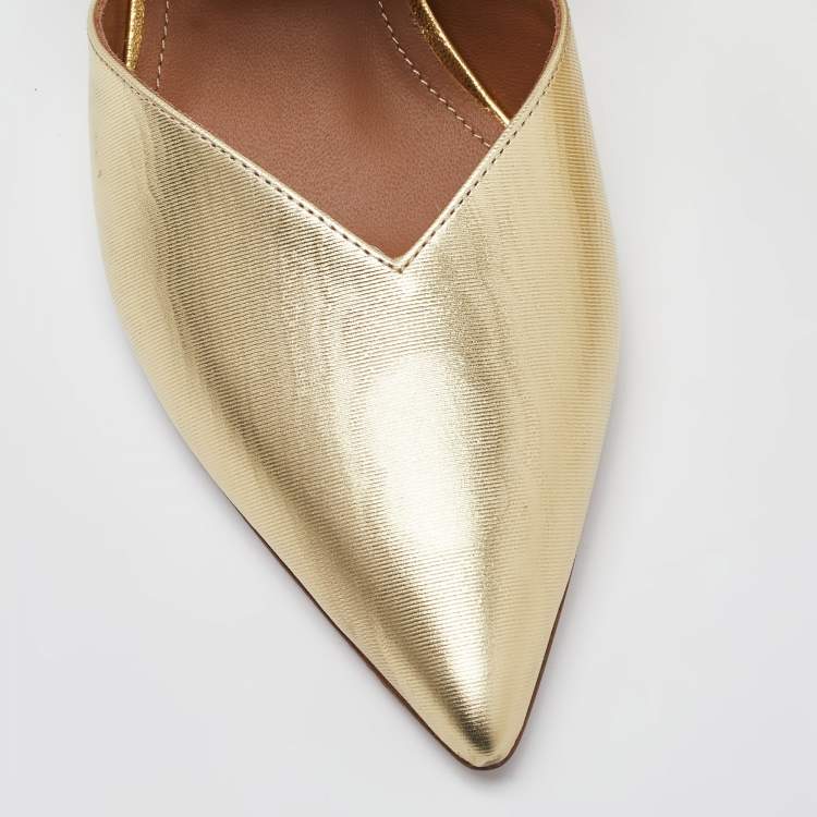 Pre Owned Malone Souliers Gold Leather Maisie Pointed Toe Mules Size 38.5